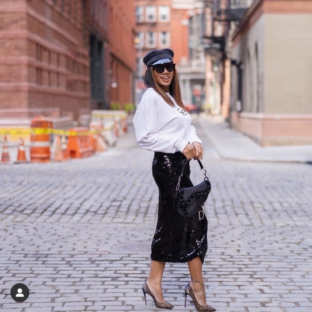 ZARA FRONT RUCHED SEQUIN SKIRT